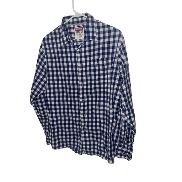 Wrangler Jeans Co. blue and white check button up shirt size M - Picture 1 of 7